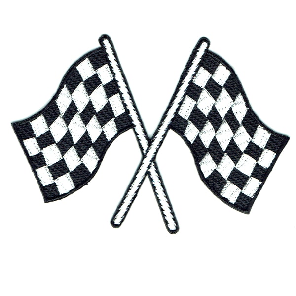 Iron on embroidered patch of a pair of checker flags