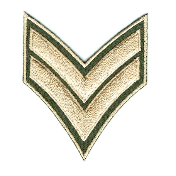 Military green iron on embroidered corporal chevron rank patch