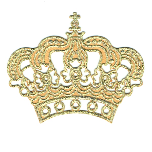 Iron on embroidered gold crown emblem patch