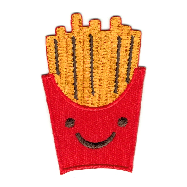 Iron on embroidered traditional french fries patch with smiley face on the front