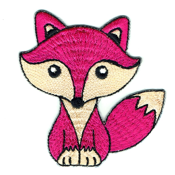 Iron on embroidered cute hot pink fox patch