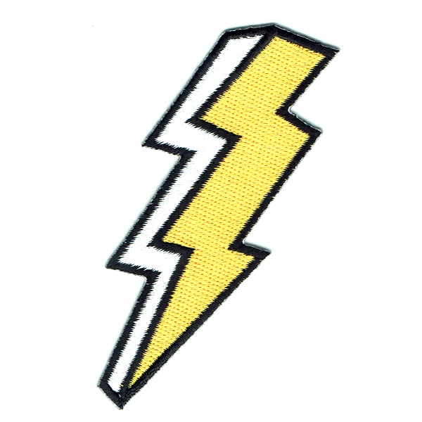 Iron on embroidered white and yellow lightning bolt patch