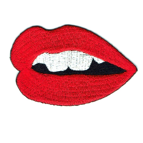 Iron on embroidered red lips with white teeth patch