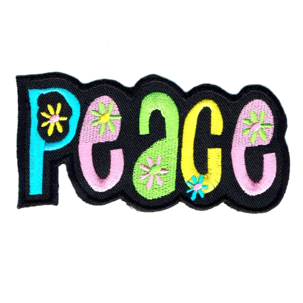 Iron on embroidered peace word patch embroidered with vibrant colours
