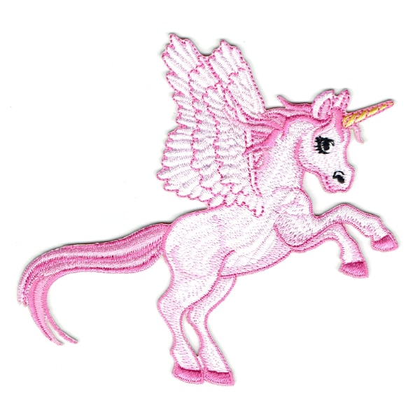 Iron on embroidered beautiful pink unicorn patch with wings and long tail