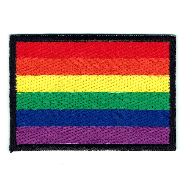Rectangular iron on embroidered rainbow flag patch
