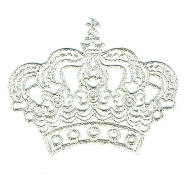 Iron on embroidered silver crown patch