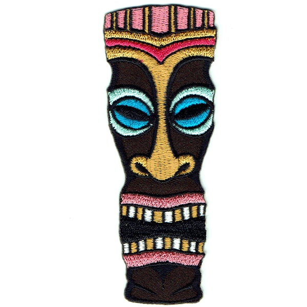 Iron on embroidered polynesian style tiki totem head patch