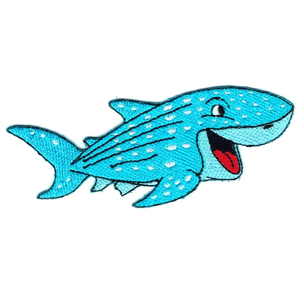 Iron on embroidered smiling blue shark patch