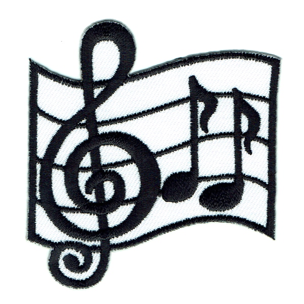 Iron on embroidered white and black music notes patch