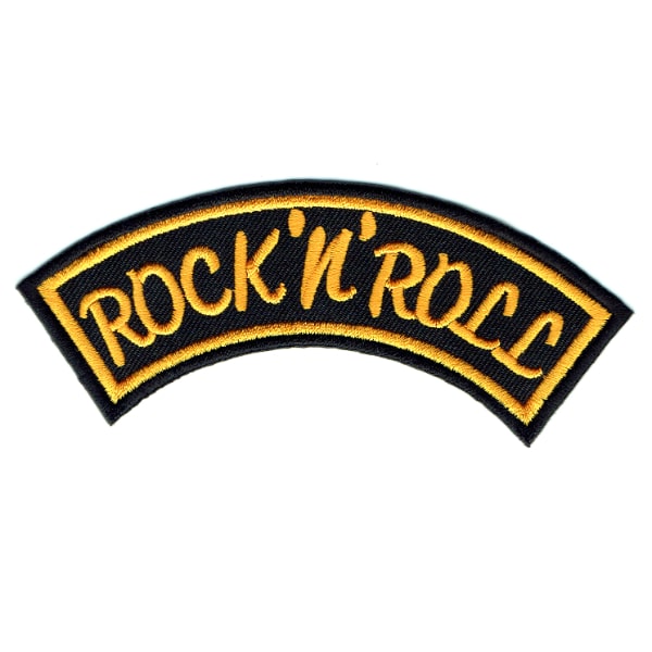 Iron on embroidered black and yellow classic style rock and roll patch