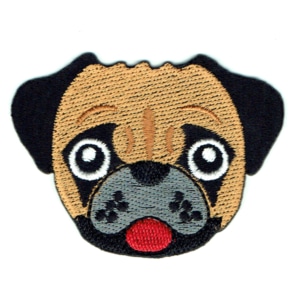 Cute embroidered fawn pug face iron on patch