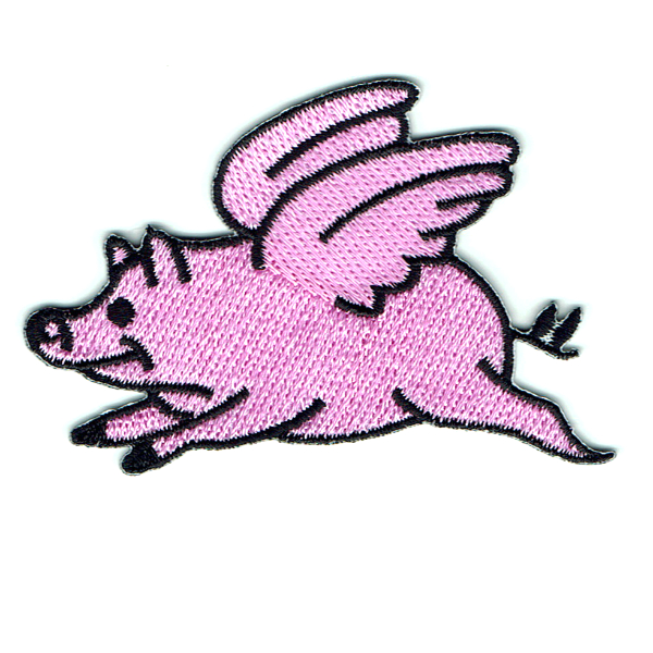 Embroidered pink pig with wings iron on patch