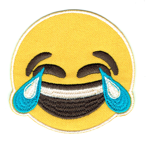 LOL embroidered emoji iron on patch set on yellow fabric twill