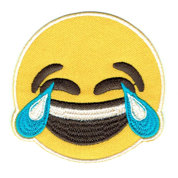 LOL embroidered emoji iron on patch set on yellow fabric twill