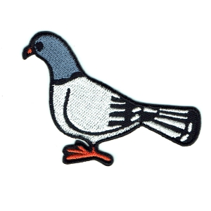 Embroidered grey and white iron on pigeon patch
