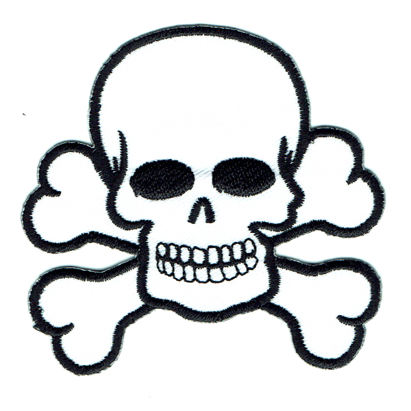 Skull and cross bones iron on patches made from white twill and black stitching