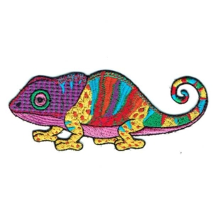 Purple Chameleon Iron On Patch embroidered in vibrant colourful stitching