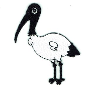 Embroidered Iron On Patch of a black and white Ibis bird