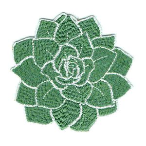Iron on embroidered patch of a green succulent plant.