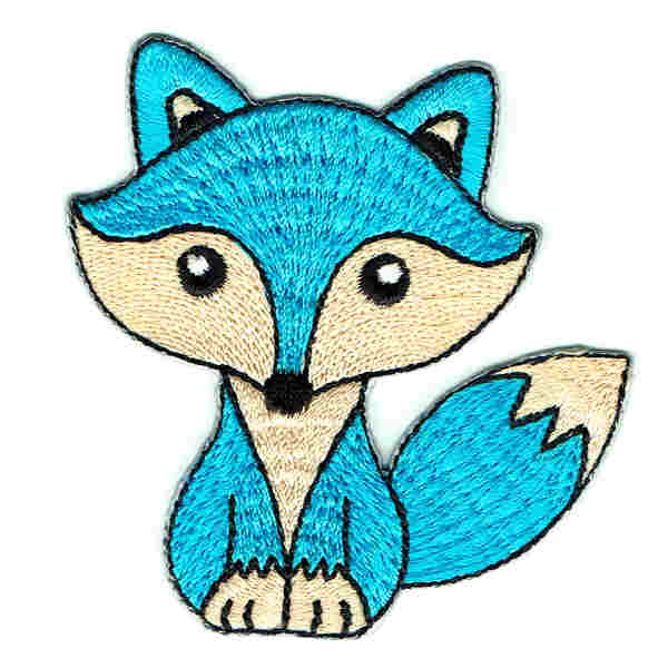 Iron on embroidered cute blue fox patch
