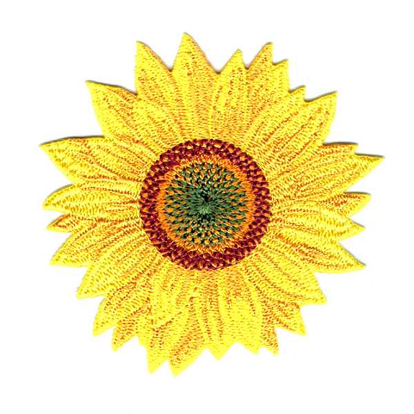 Bright yellow sunflower embroidered iron on patch