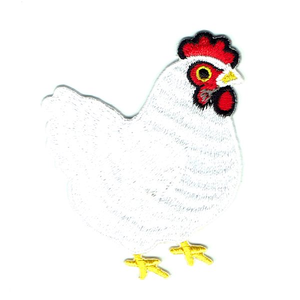 White Chicken Iron On Patch with a red crest