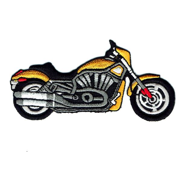 Yellow motorbike iron on embroidered patch