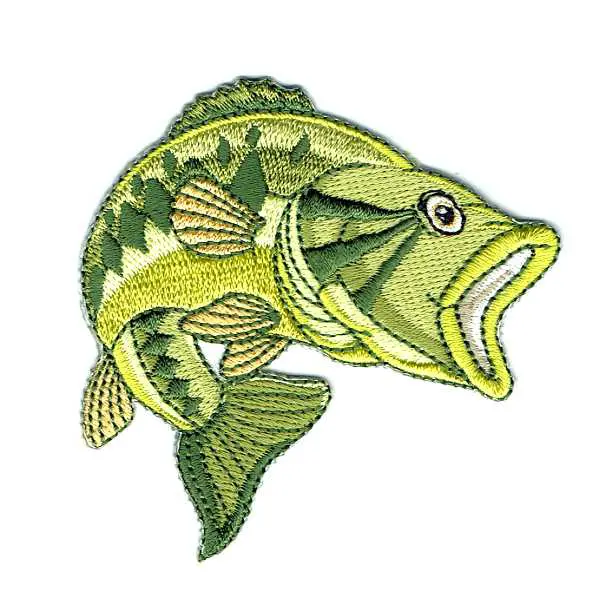 Green embroidered bass fish iron on patch