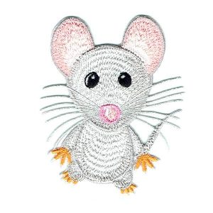 Cute grey mouse iron on embroidered patch with pick ears and long wiskers
